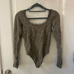 Out from under Elegant Lace Long Sleeve Bodysuit - green